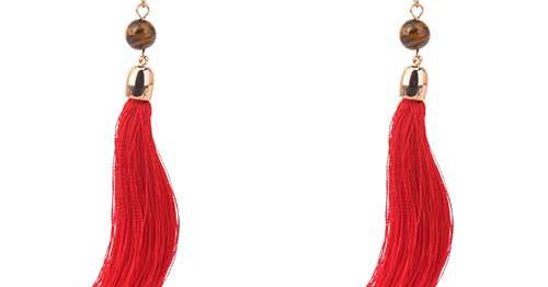 Bohemia Red Long Tassel Decorated Earrings,Drop Earrings