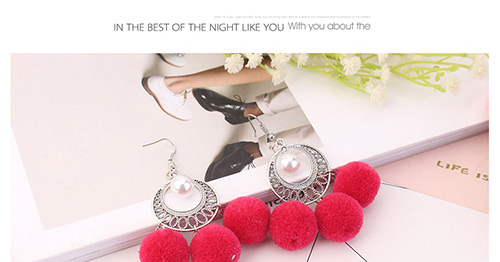 Bohemia Red Hollow Out Decorated Pom Earrings,Drop Earrings