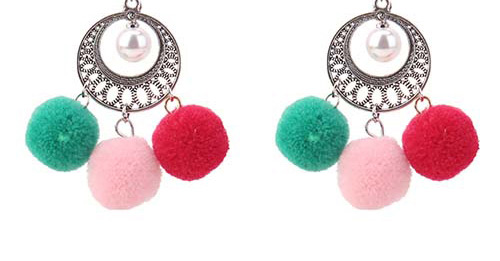 Bohemia White Hollow Out Decorated Pom Earrings,Drop Earrings