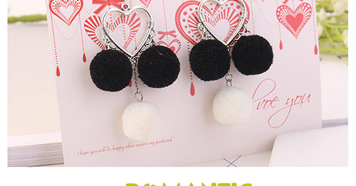 Lovely Black Heart Shape Decorated Pom Earrings,Drop Earrings