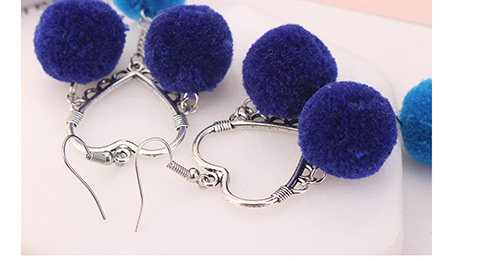 Lovely Blue Heart Shape Decorated Pom Earrings,Drop Earrings