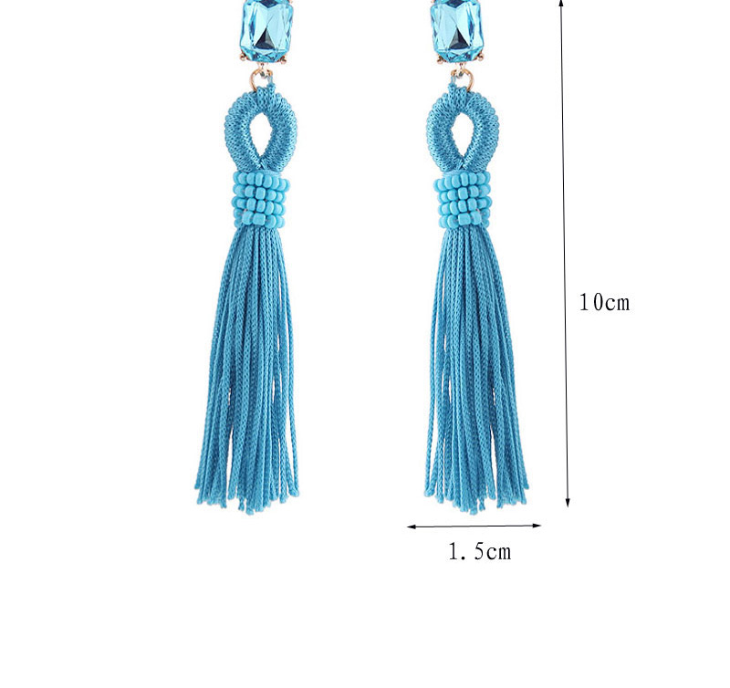 Trendy Blue Long Tassel Decorated Pure Color Earrings,Drop Earrings