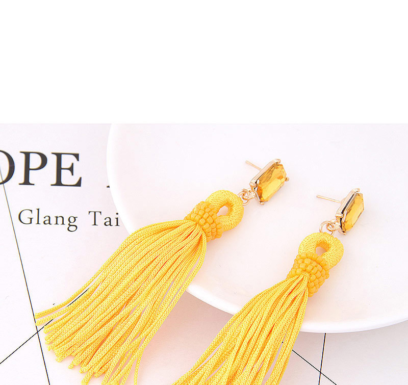 Trendy Yellow Long Tassel Decorated Pure Color Earrings,Drop Earrings