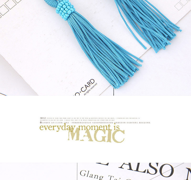 Trendy Blue Long Tassel Decorated Pure Color Earrings,Drop Earrings