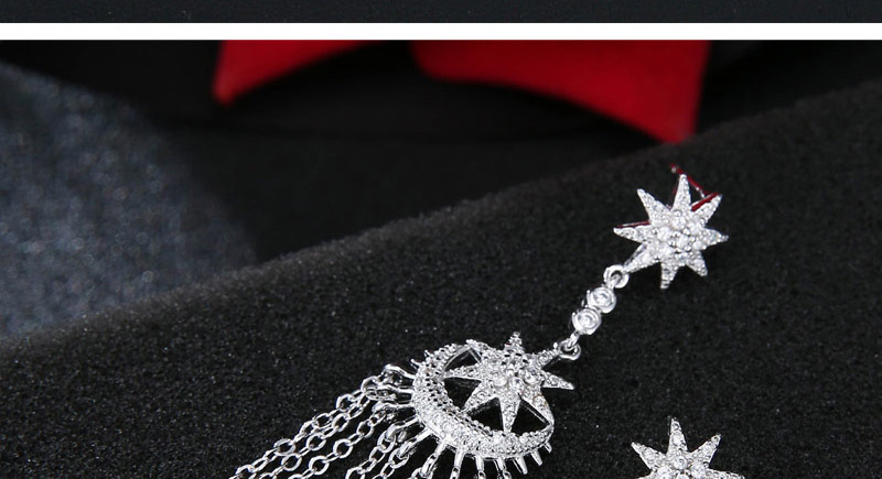 Luxury Silver Color Star &moon Shape Decorated Tassel Earrings,Drop Earrings