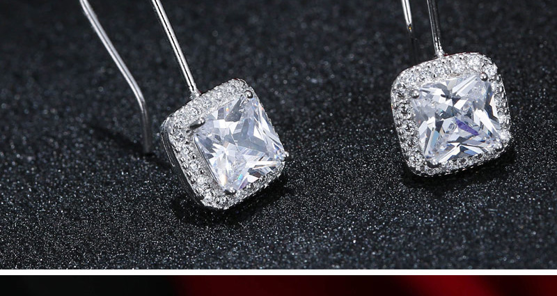 Elegant Silver Color Square Shape Decorated Earrings,Earrings