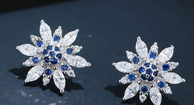 Elegant Silver Color+blue Flower Shape Decorated Earrings,Stud Earrings