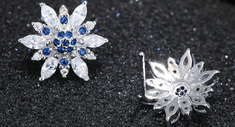 Elegant Silver Color+blue Flower Shape Decorated Earrings,Stud Earrings