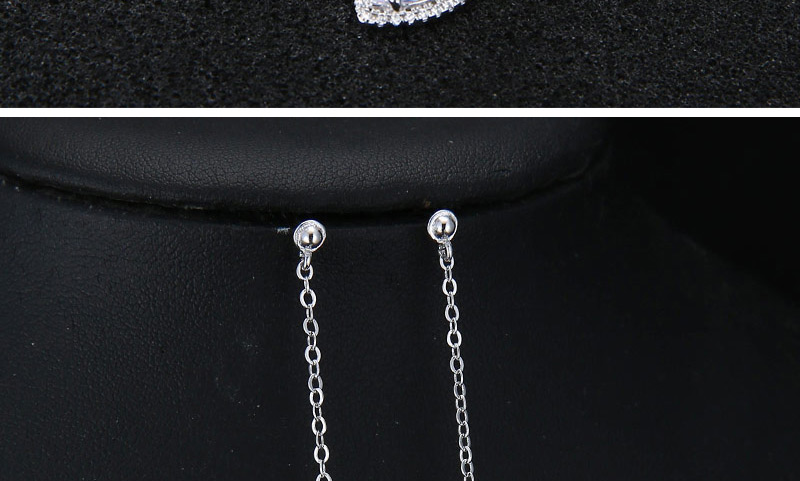Elegant Silver Color Oval Shape Diamond Decorated Earrings,Drop Earrings