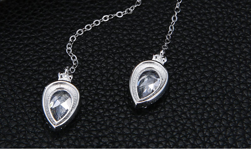 Elegant Silver Color Oval Shape Diamond Decorated Earrings,Drop Earrings