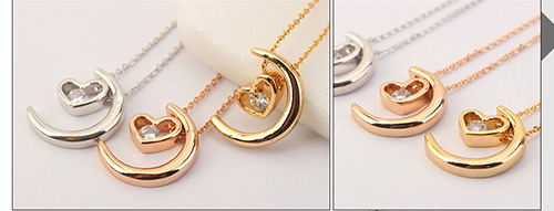 Fashion Gold Color Moon Shape Decorated Necklace,Crystal Necklaces