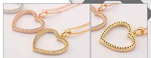 Fashion Rose Gold Color Hollow Out Heart Decorated Necklace,Crystal Necklaces