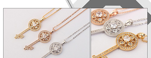 Elegant Gold Color Key Shape Decorated Necklace,Crystal Necklaces