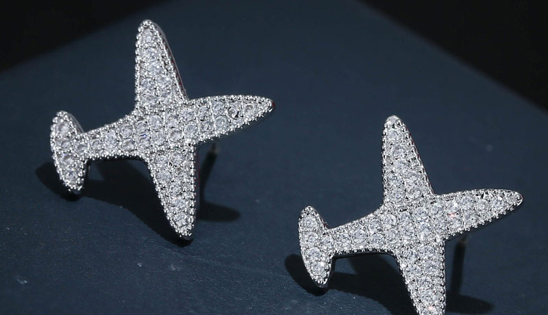 Fashion Silver Color Plane Shape Decorated Earrings,Stud Earrings
