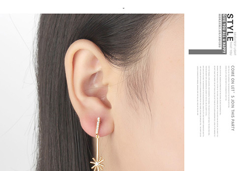 Elegant Gold Star Shape Decorated Earrings,Crystal Earrings