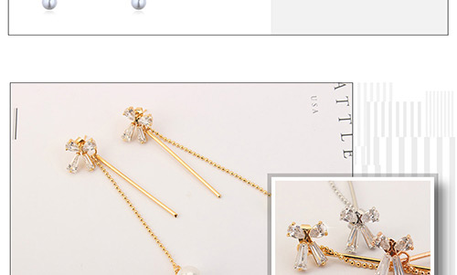 Elegant Rose Gold Bowknot Shape Decorated Earrings,Crystal Earrings