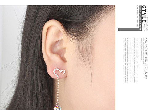 Elegant Silver Color Heart Shape Decorated Earrings,Crystal Earrings