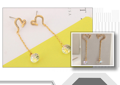 Elegant Gold Heart Shape Decorated Earrings,Crystal Earrings