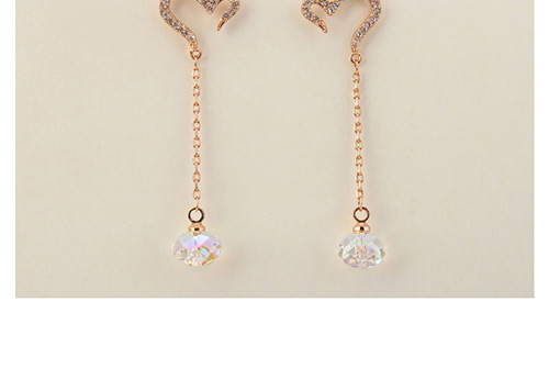 Elegant Rose Gold Heart Shape Decorated Earrings,Crystal Earrings