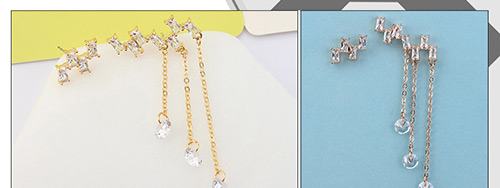 Elegant Silver Color Square Shape Diamond Decorated Earrings,Crystal Earrings