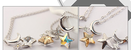 Fashion Gold Color Moon&star Shape Decorated Necklace,Crystal Necklaces