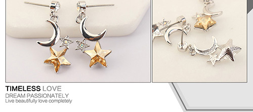 Fashion Multi-color Moon&star Shape Decorated Earings,Crystal Earrings