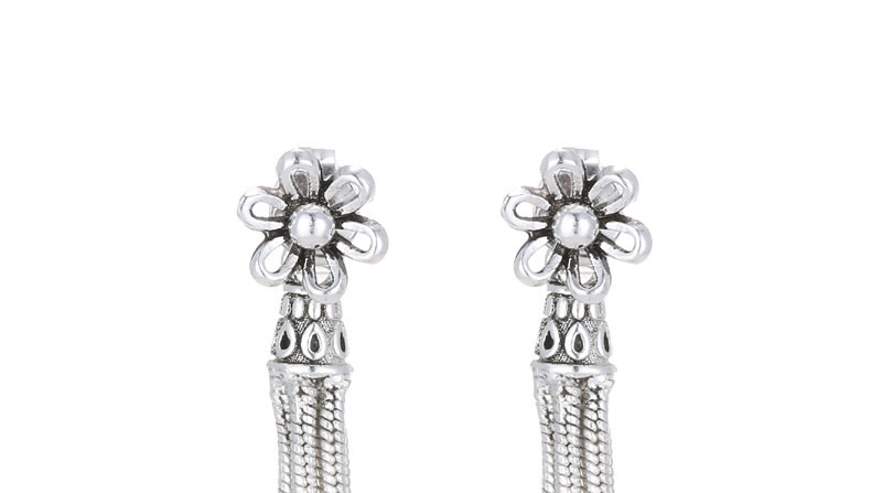 Elegant Silver Color Flower Decorated Tassel Earrings,Drop Earrings