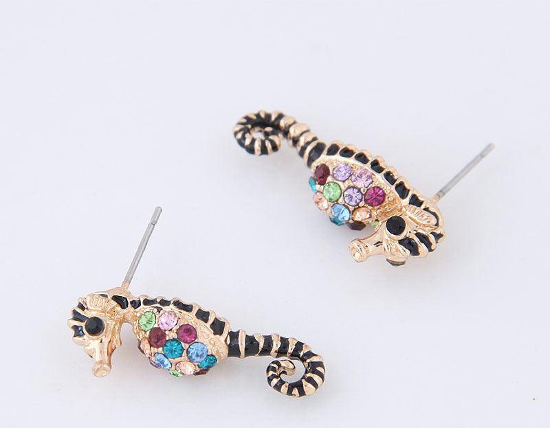 Fashion Black+gold Color Hippocampus Shape Decorated Earrings,Stud Earrings
