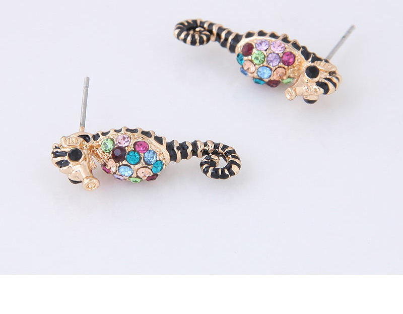 Fashion Pink+gold Color Hippocampus Shape Decorated Earrings,Stud Earrings
