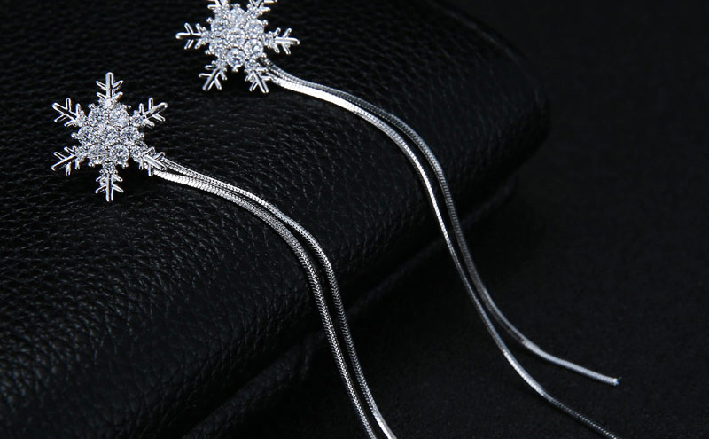 Fashion Silver Color Snowflower Shape Decorated Earrings,Drop Earrings