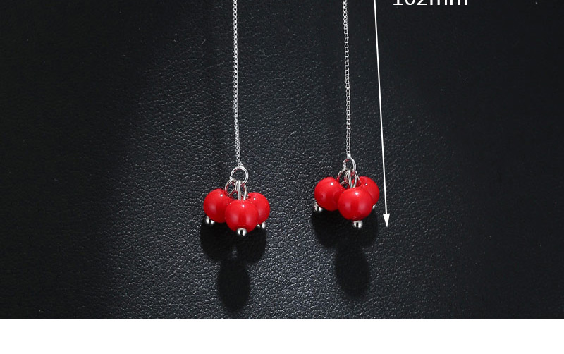 Fashion Red Beads Decorated Long Tassel Earrings,Drop Earrings