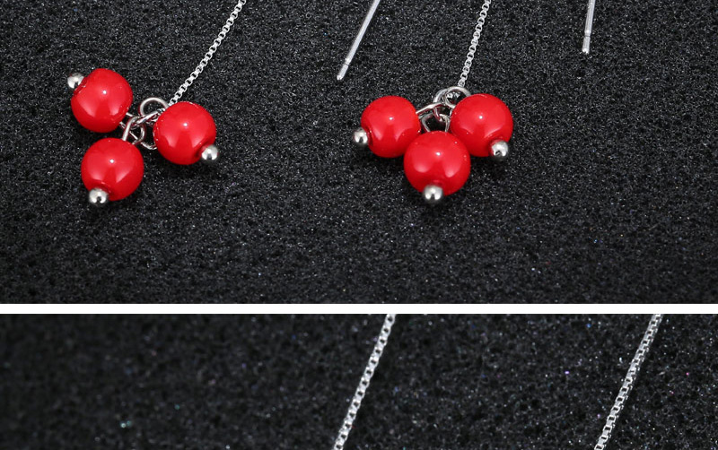 Fashion Red Beads Decorated Long Tassel Earrings,Drop Earrings