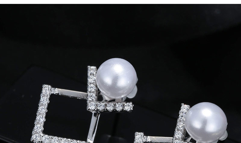 Fashion Silver Color Pearls Decorated Square Shape Earrings,Stud Earrings