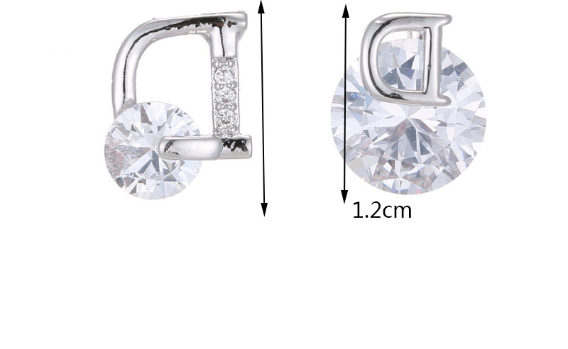 Fashion Silver Color Diamond Decorated D Shape Earrings,Stud Earrings