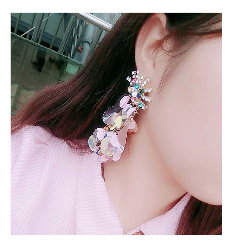 Fashion Pink+gold Color Sequins&diamond Decorated Earrrings,Drop Earrings