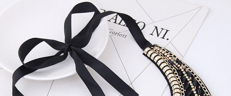 Trendy Black Diamond Decorated Collar Necklace,Bib Necklaces