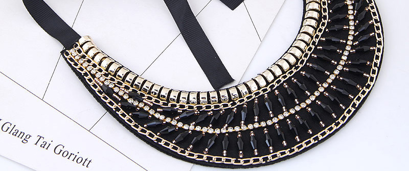 Trendy Black Diamond Decorated Collar Necklace,Bib Necklaces