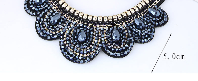 Trendy Dark Blue Water Drop Shape Diamond Decorated Collar Necklace,Bib Necklaces