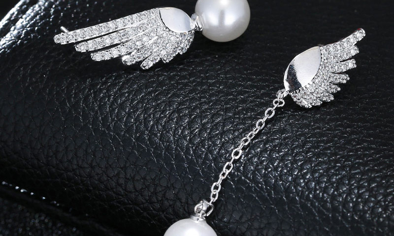Sweet Silver Color Wings&pearls Decorated Asymmetric Earrings,Drop Earrings