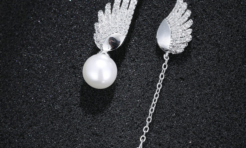 Sweet Silver Color Wings&pearls Decorated Asymmetric Earrings,Drop Earrings