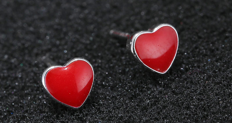 Sweet Red Heart Shape Decorated Simple Earrings,Stud Earrings