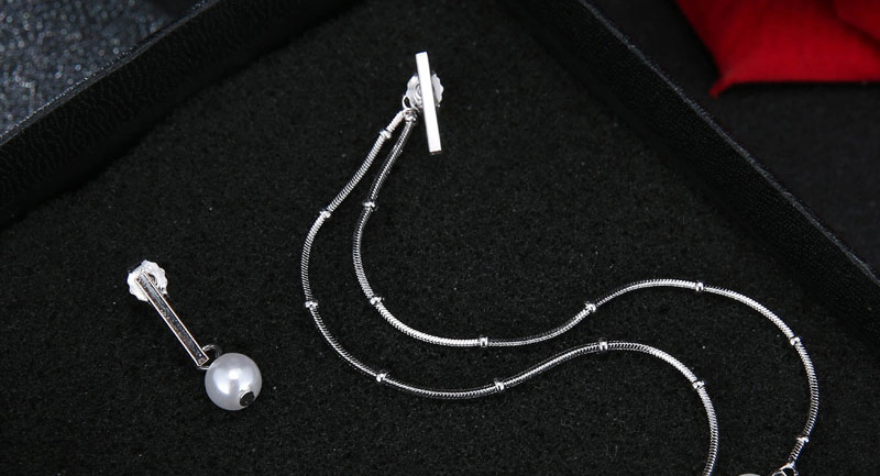 Sweet Silver Color Pearls Decorated Asymmetric Tassel Earrings,Drop Earrings