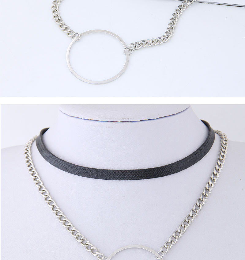 Fashion Silver Color+black Circular Ring Shape Decorated Choker,Multi Strand Necklaces