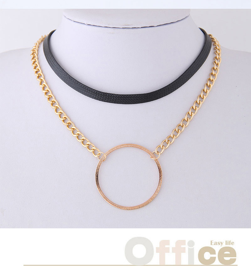 Fashion Silver Color+black Circular Ring Shape Decorated Choker,Multi Strand Necklaces
