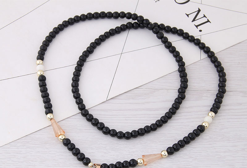 Fashion Gold Color+black Bear Pendant Decorated Long Necklace,Beaded Necklaces