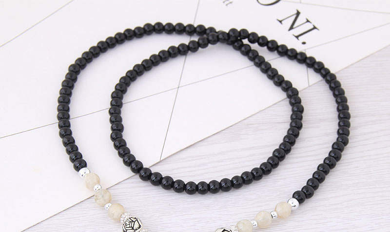 Fashion Silver Color+black Elephant Pendant Decorated Long Necklace,Beaded Necklaces