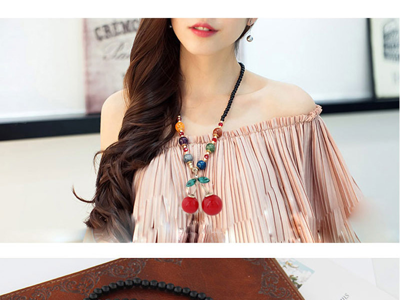 Fashion Red+black Cherry Pendant Decorated Long Necklace,Beaded Necklaces