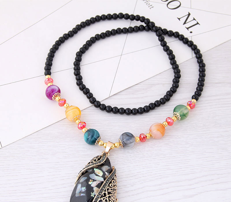 Fashion Gray Water Drop Shape Pendant Decorated Necklace,Beaded Necklaces