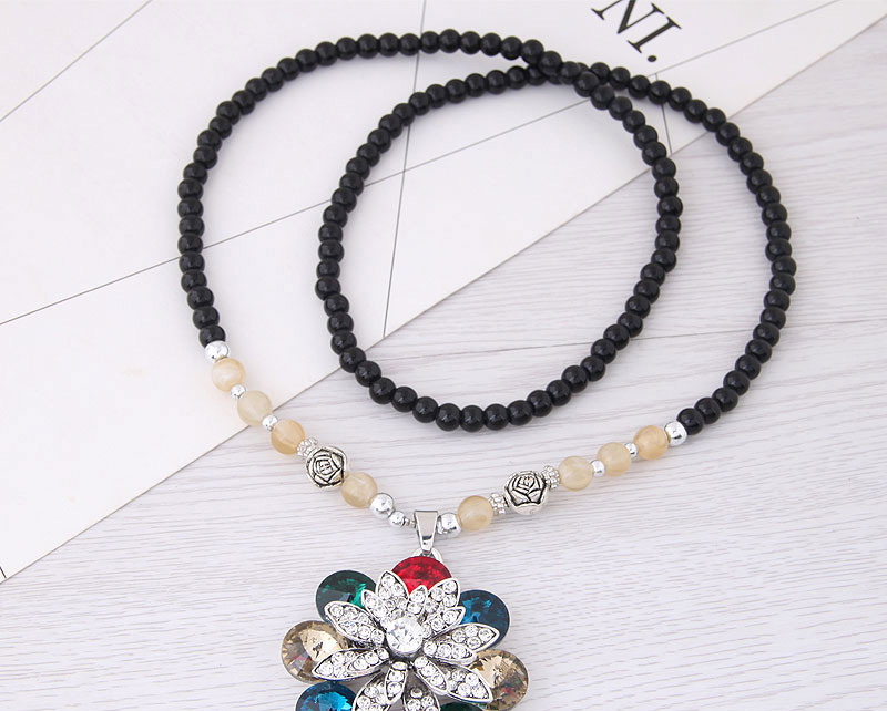 Fashion Multi-color Flower Pendant Decorated Long Necklace,Beaded Necklaces