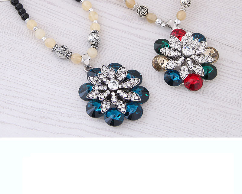 Fashion Darl Blue Flower Pendant Decorated Long Necklace,Beaded Necklaces